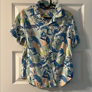 Cat & Jack Tropical Print Button Down Shirt - Blue, Green, Yellow